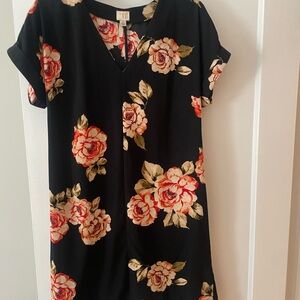 a new day Black Dress with Red Floral Pattern